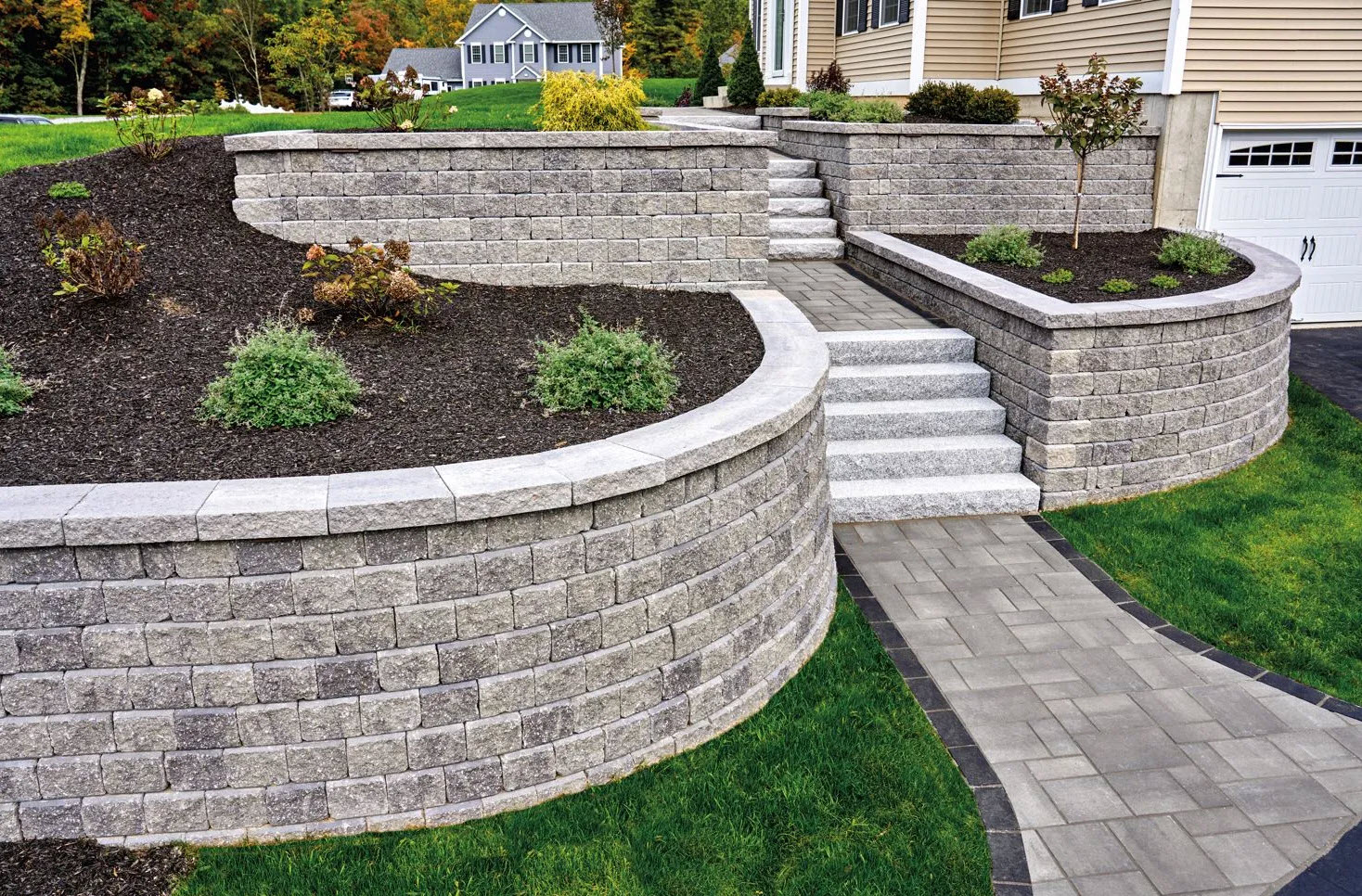 Retaining wall paver landscaping